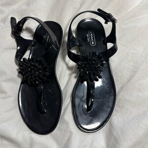 Coach Women's Black Floral Sandals